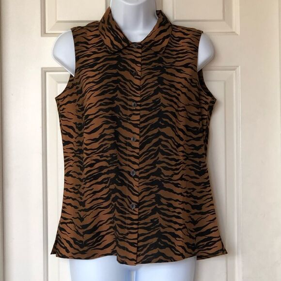 NWOT EP Pro Sleeveless Tiger Print Collared Golf Blouse - Picture 2 of 14
